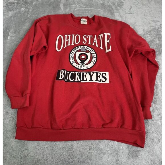 Vintage 90s Ohio State Buckeyes Pullover Sweatshirt Men's Size 2XL XXL Red - Picture 1 of 11